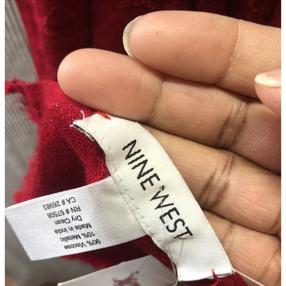 Nine West Scarf Red Metallic Shimmer Wrap Shawl Holiday Party Evening NWT - Picture 3 of 11